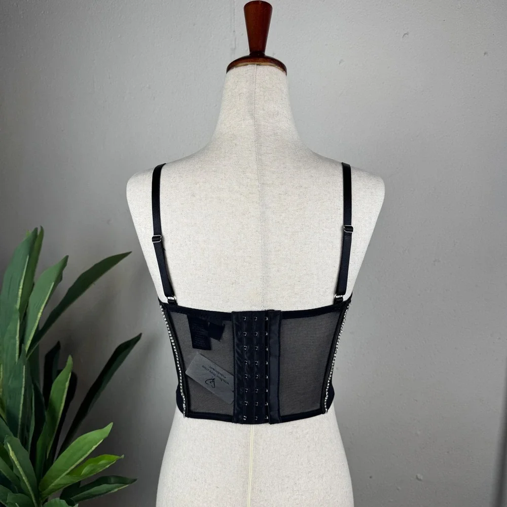 Girly Grunge Festival Black Cropped Rhinestone Windsor Corset Top Women S NWT